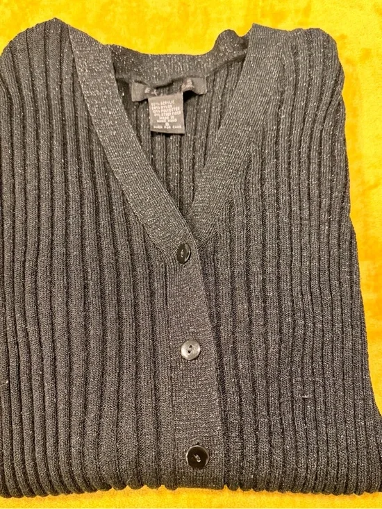 Express Black Ribbed Button-Front Cardigan - Picture 3 of 5